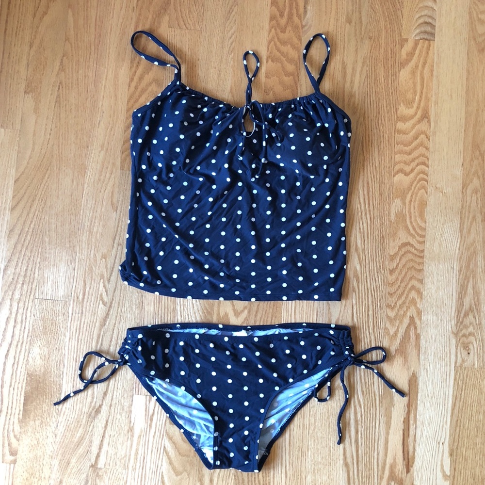 Liz Claiborne Navy Polka Dot 2 Piece Swimsuit